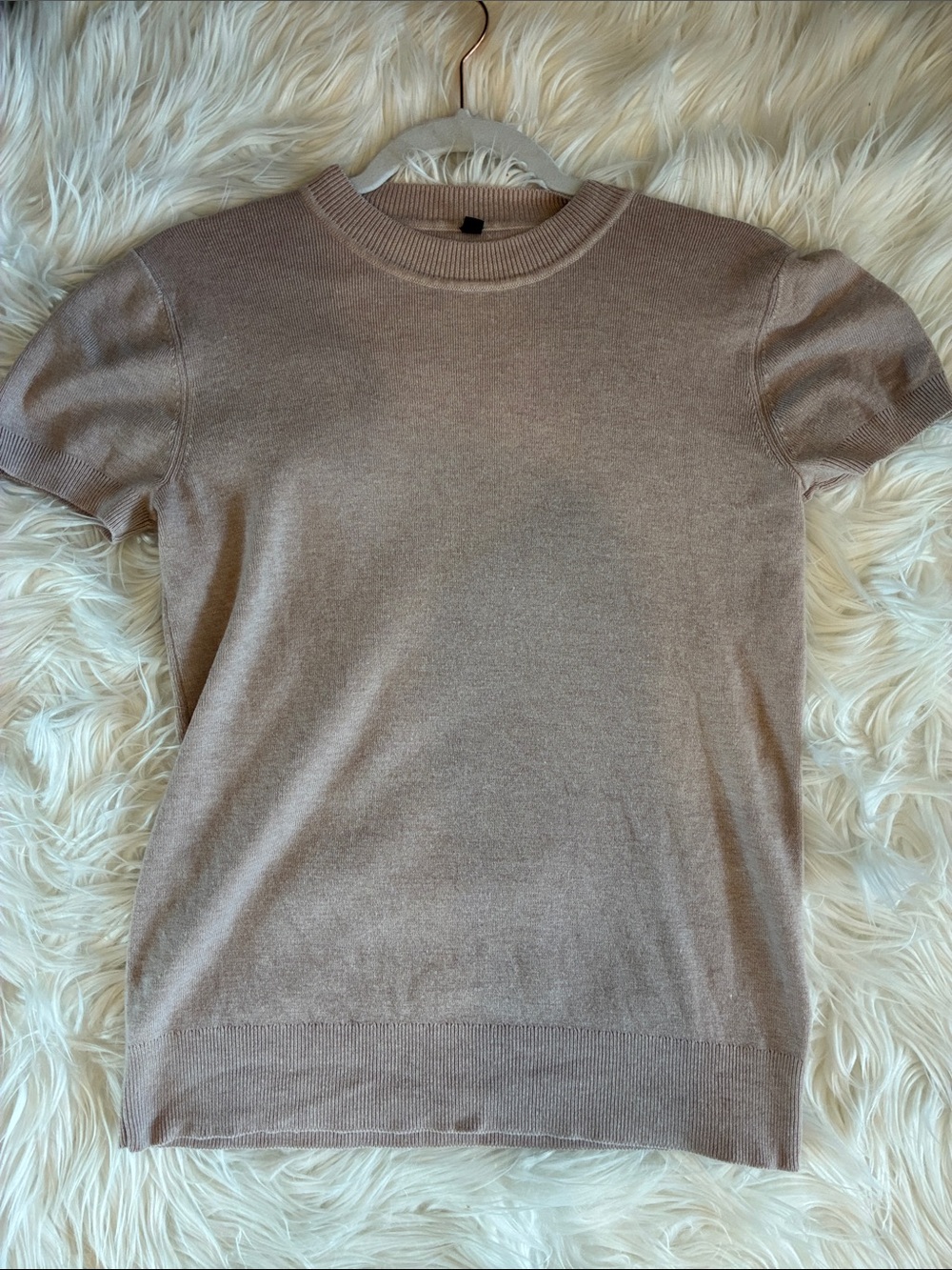 Zara Short-Sleeve Crewneck Sweater in Taupe